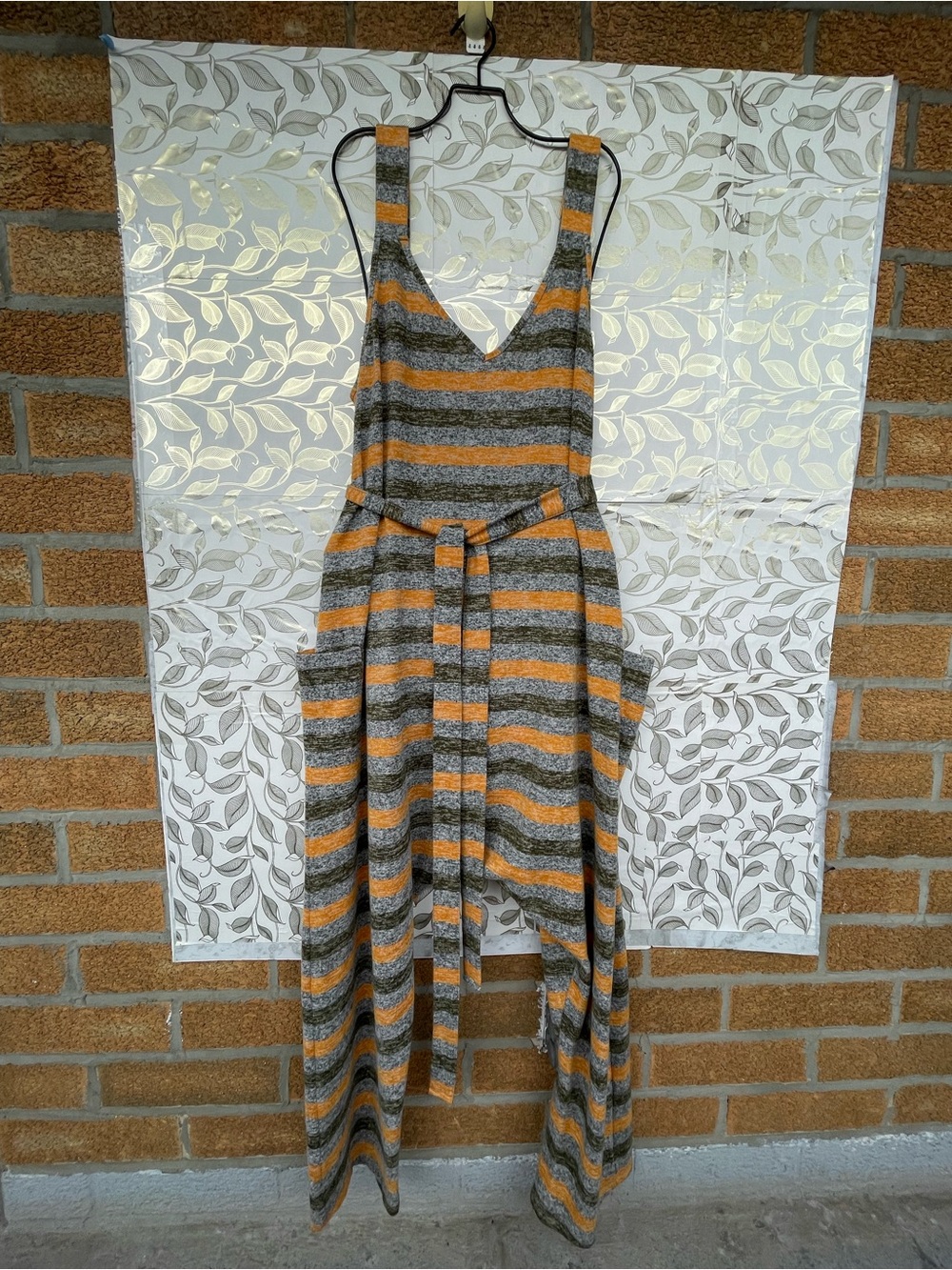 Free People Striped Cozy Knit Jumpsuit Lagenlook Boho Drop Crotch Pocket L